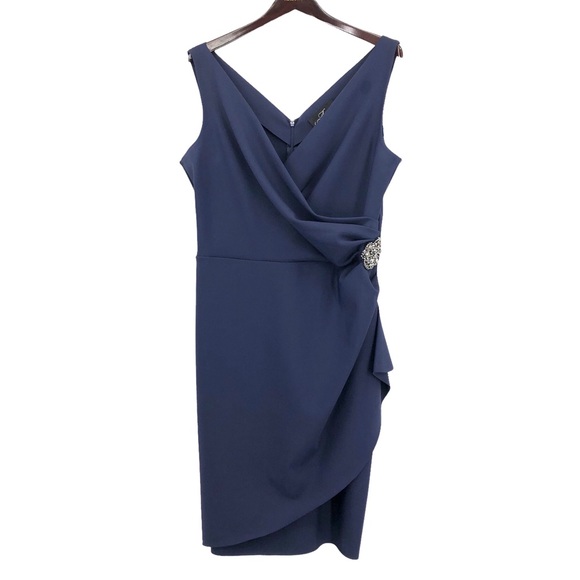 ALEX EVENINGS Short Side Ruched Compression Collection Dress Surplice Size 16 - Picture 2 of 9